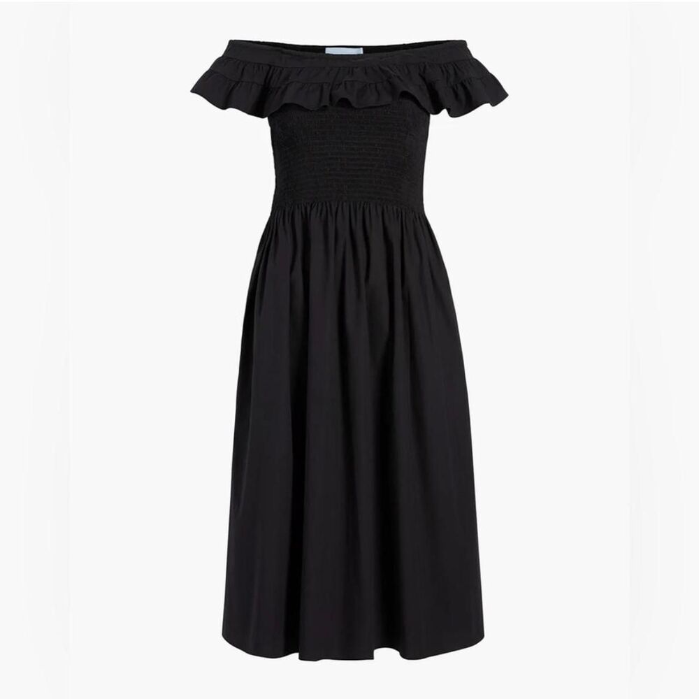 Hill House - Nap Dress, Midi, Black Poplin, Off-shoulder - Picture 3 of 6